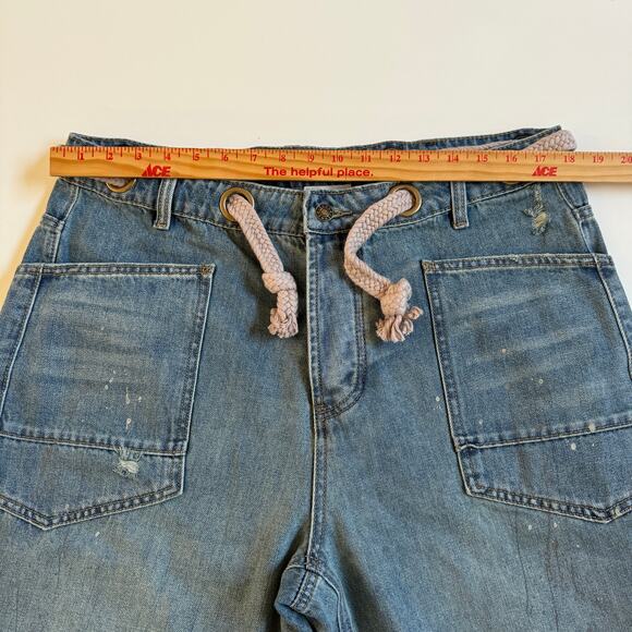 Bibi Braided Waist Belt Drip Painting Detail Washed Barrel Jeans Sz XL NEW NWT - Picture 11 of 16